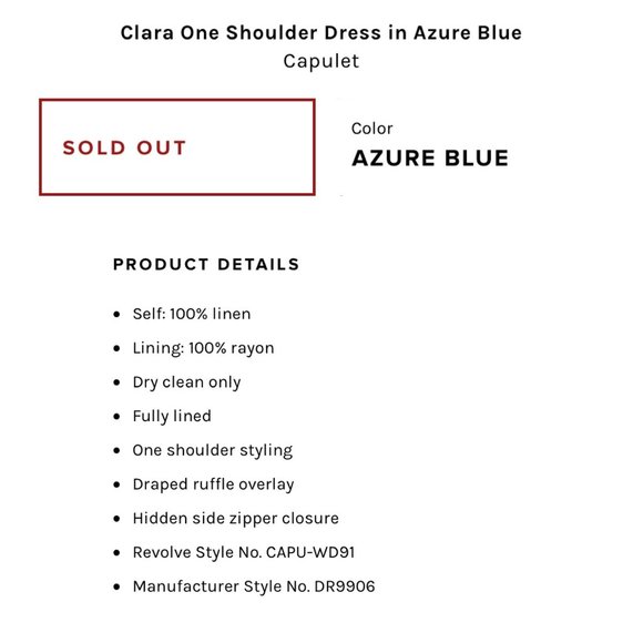 NWT Capulet X Revolve Clara Azure Blue One Shoulder Ruffle Mini Dress S - Picture 13 of 13